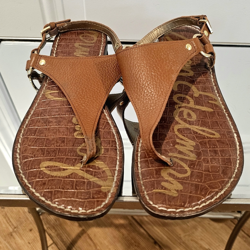 Sam Edelman Triangle Leather Sandals, Size 9, Gold Hardware